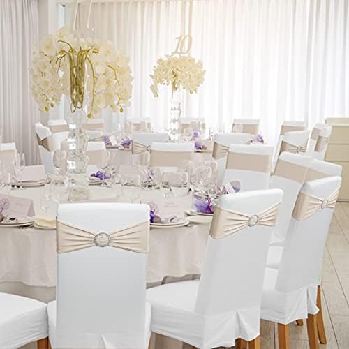 Babenest 50PCS Spandex Chair Sashes Bows for Wedding Party, Champagne - Image 3
