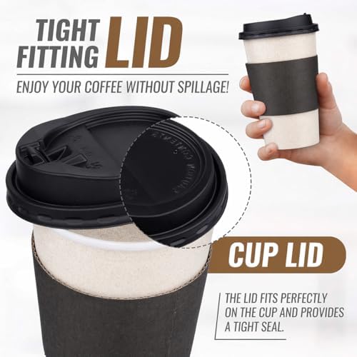 Promora 12 oz Natural Cream Disposable Coffee Cups with Lids & Sleeves, Hot Coffee Cup Sleeves Disposable, Premium Insulated To Go Coffee Paper Cups with Lids & Sleeves (12 oz, Pack of 80) - Image 7