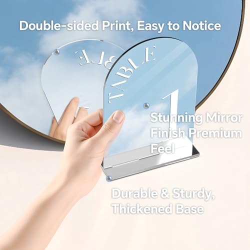 Mirror Arched Wedding Table Numbers 1-15 with Stands, 5"x7" Double-sided Letter, Acrylic Wedding Signs Centerpiece Decoration for Wedding Reception Party (Silver, Table Numbers 1-15) - Image 2