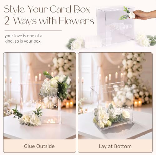 Clear Acrylic Wedding Card Box DIY Kit with Faux Flowers - 10x10x5.6 Inch - Image 3