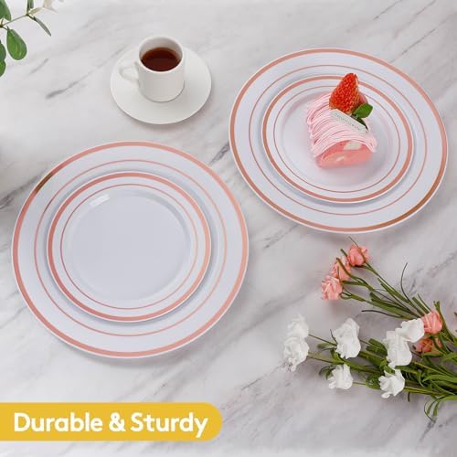 Goodluck 200PCS Rose Gold Plastic Plates, Heavy Duty Disposable Plates - Image 2