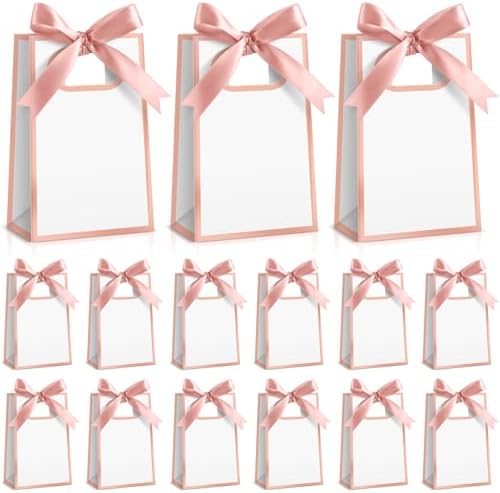 AmazingSpark 50 Pcs White Rose Gold Mini Gift Bags Bulk 6.3 x 3.9 x 2.8 Inch Party Favors Elegant Small Gift Bags with Handles and Ribbon Bows for Wedding Birthday Bridal Baby Shower Party Favors by Unknown