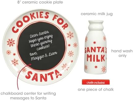 Holiday Santa’s Cookie and Milk Plate and Cup, Chalkboard Personalized Message with Included Chalk, Gift for Kids, Christmas Eve Tradition Play Set - Image 2