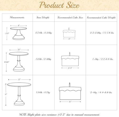 HBlife 3 PCS Silver Cake Stand Set (8"/10"/12" Cake Plate), Metal - Image 2