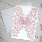 50Pcs Glitter Pink Lace Floral Laser Cut Wedding Invitation Cards Only with Butterfly, for Bridal Shower Engagement Quinceañera Wedding - Image 4