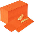KAMMAK Napkins Disposbale 100 Pack Orange Cloth like Paper Dinner Napkins with Pocket Folded Wedding Napkin Guest Hand Towels for Party Reception, Bathroom, Kitchen, Restaurants (16.5 x 16.5 inch) by KAMMAK