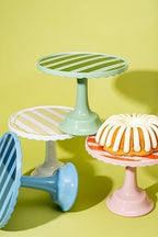 Cake Stand for Desserts & Entertaining - Light/Dark Green Stripe, 10.5" - Image 3