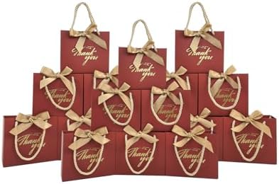 TKSBAG 50 Pack Small Thank You Gift Bags with Handles, 5.5''x 2.3''x4.7'' Mini Red Gift Bags Bulk for Baby Shower, Birthday, Wedding, Party Favors, Mother's Day by TKSBAG