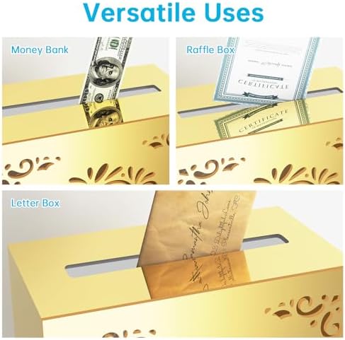 NiHome Golden Mirror Acrylic Wedding Card Box with Sliding Lid, Large Capacity for 80-100 Cards, Premium Gold Acrylic with Bold Cards Print for Weddings, Parties, Baby Showers, Keepsakes, Receptions - Image 5