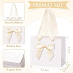 Kolldenn 50 Pcs Mini White Gift Bags Bulk with Beige Bow Ribbon Handles - Image 2