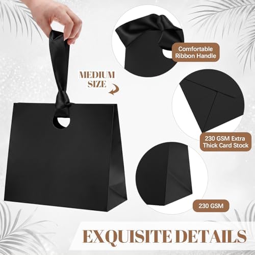 Feifeiya 30 Pcs Medium Black Gift Bags with Ribbon Handle - Image 3