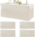 4pk Spandex Ivory Tablecloths for 6 Foot Rectangle Tables, Stretch Table Cloth 6ft Fitted Tablecover Skirt for Parties Weddings Birthday Banquet Baby Shower by Htper