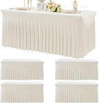 4pk Spandex Ivory Tablecloths for 6 Foot Rectangle Tables, Stretch Table Cloth 6ft Fitted Tablecover Skirt for Parties Weddings Birthday Banquet Baby Shower by Htper