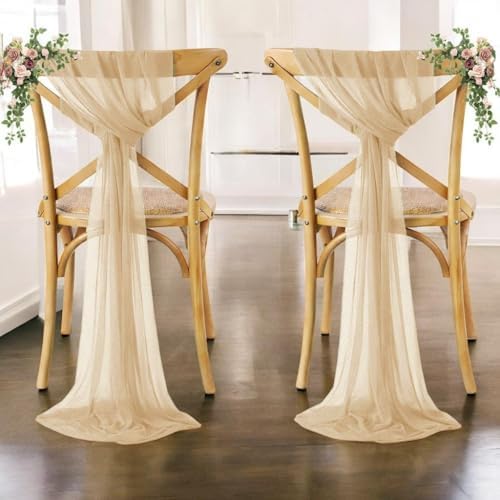 Pack of 50 Chiffon Chair Sashes for Wedding & Event Décor - Champagne Gold - Image 6