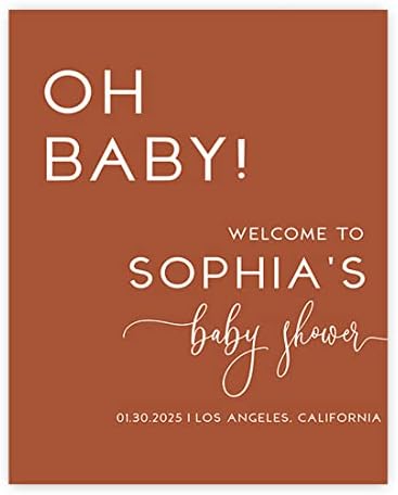 Andaz Press 16"x20" Personalized Canvas Baby Shower Welcome Sign, Gender Neutral Large Welcome Boho Terracotta Oh Baby Shower Sign for Easel Stand, Baby Shower Decorations by AndazPress