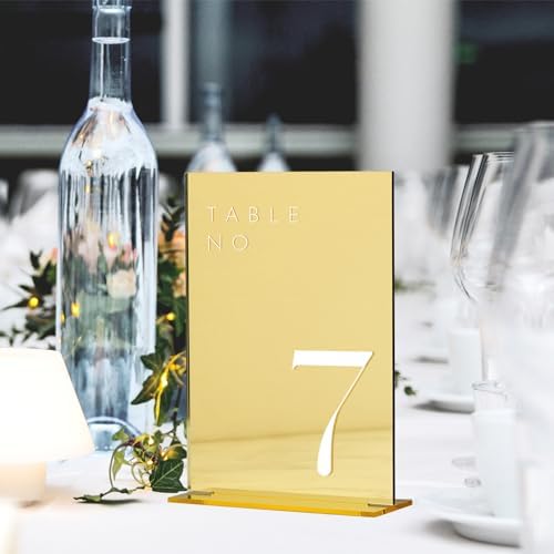 Gold Wedding Table Numbers 1-30 with Stands, 5"x7" Gold Mirror Acrylic Table Numbers, Perfect for Wedding Reception, Party, Anniversary, Event - Image 4