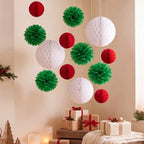 allydrew Christmas Pom Pom and Honeycomb Ball Party Decorations for Xmas, Winter, Holidays, Weddings, Birthdays (Set of 13), Red, Green, White - Image 5
