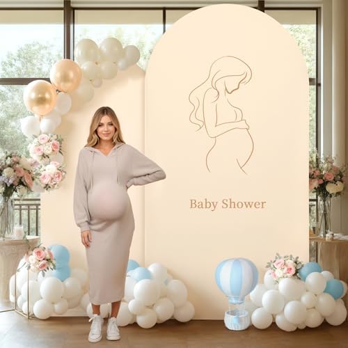 Champagne Arch Backdrop Cover 2 Set - 6.6FT, 5FT Spandex Fitted Wedding Arch Stand Covers Round Top Chiara Arch Backdrop Stands Cover for Birthday Parties Banquet Photo Background Decoration - Image 5