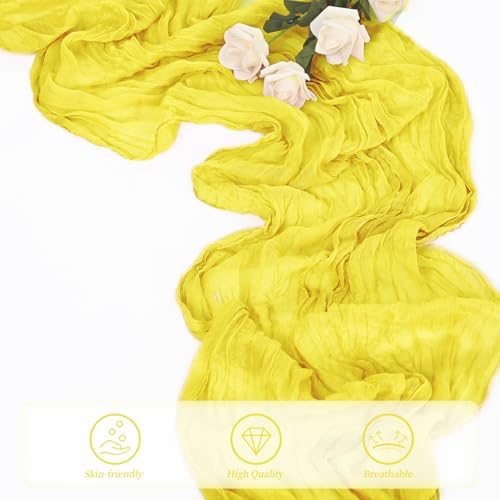 12 Pack Yellow Cheesecloth Table Runner 20 x 120 Inch Long Rustic Gauze Cheese Cloth Table Runner for Wedding 10FT Bridal Baby Shower Table Decorations Boho Fabric Sheer Birthday Party Table Decor - Image 5