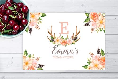Andaz Press Custom Personalized Disposable Paper Placemats, 12 x 18 Inch, Set of 25, Custom Bridal Shower Boho Coral Floral, Tableware, Dining, Tabletop, Table Setting for Wedding, Bridal Shower - Image 4