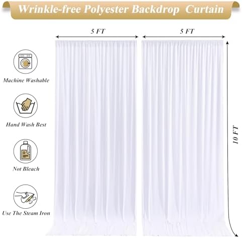 10x10ft White Backdrop Curtains with Lights Photo Drapes Wrinkle Free Fabric Backdrop Curtain for Wedding Birthday Party Baby Shower Bridal Shower Home Party Background Decorations - Image 6