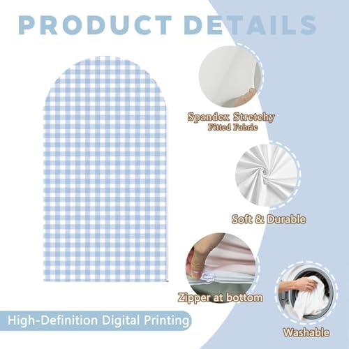 Checkered Gingham Arch Backdrop Cover 7.2ft Blue and White Plaid - Image 4