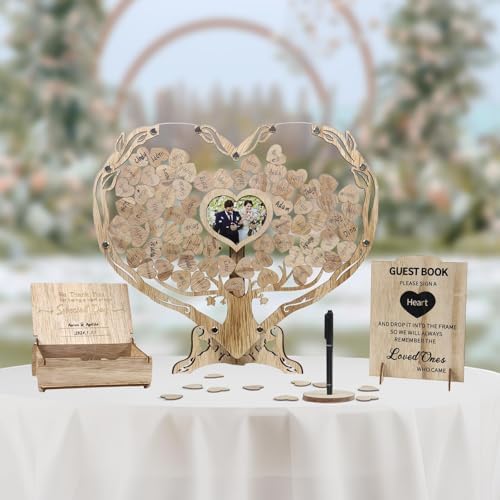 Heart Wedding Guest Book Alternative, Rustic Wooden Wedding Souvenirs with Heart Picture Frame, Heart Guest Book Drop Box, Personalized Decor Party Birthday - Image 3