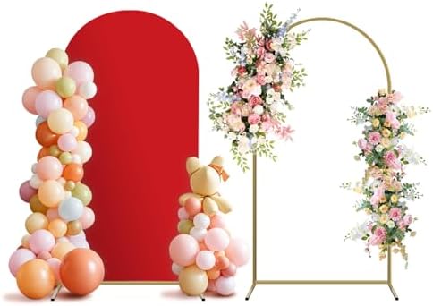 Arch Backdrop Stand and Cover Set, Metal Balloon Arch Backdrop 6ft, Gold Arched Stand Frame for Wedding, Parties,Birthday, Backdrop Decorations (Red,6ft) by Holldoor