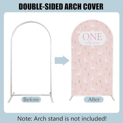 One Silly Goose Arch Backdrop Cover 7.2FT Pink Plaids Stretchy Arched Stand Cover for Baby Girls 1st Birthday Baby Shower Party Decoration - Image 5