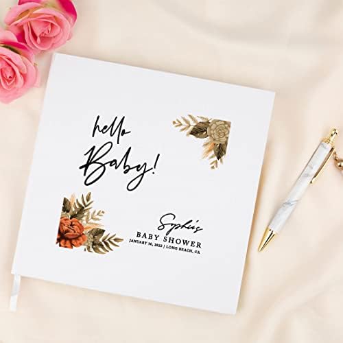 Andaz Press Personalized Baby Shower Guestbook with Gold Accents, Fall Burnt Orange Florals Custom Guestbook, White Guest Sign-in Registry, 120 Pages 8.5" Memories Book for DIY Scrapbook Photo Album - Image 4