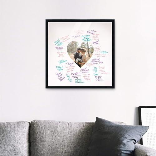 20x20 Square Black Autograph & Signature Picture Frame With White Heart Opening Photo Mat for 8x8 Pictures Wooden Picture Frames - Birthday, Baby Shower, Memorial Signing Board, Matted Frame - Image 6