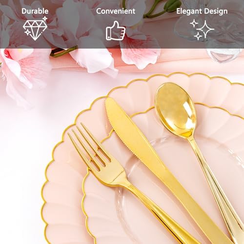 YOUBET 350PCS Pink Scalloped Plastic Plates for Wedding Party - Image 4