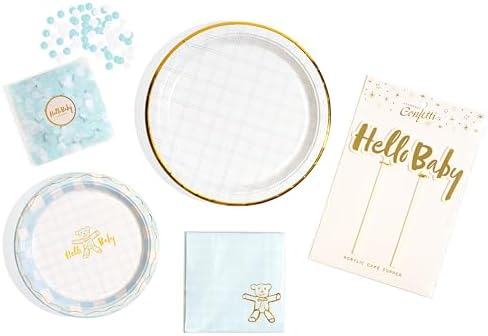 Baby Shower Celebration, Stylish Tableware Set for 8 Guests – Blue/White - Image 2