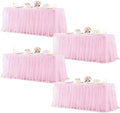 4 Pack Pink Tablecloth Rectangle 6ft Elastic Fitted Tulle Table Cloth Stretch Spandex Rectangular Table Cover with Ruffle Skirt for Wedding Baby Shower Birthday Party Banquet Cake Dessert Table Decor by Besutolife