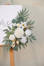 Faux Flower Swag Set of 2 for Wedding Welcome Signs Floral Swag Wedding Reception Ceremony Signs Decor (A-White) - Image 3