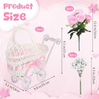 3 Pack Baby Shower Table Centerpiece, Pink Rattan-Style Carriage Baskets with Faux Ranunculus and Baby's Breath for Girl Gender Reveal Bridal Wedding Party Tables - Image 2