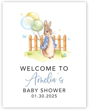 Andaz Press Personalized Peter Rabbit Decor Canvas Sign, Baby Shower Welcome Sign Board, Custom Peter Rabbit Decorations For Boy, Baby Shower Sign Guest Book Alternative by AndazPress