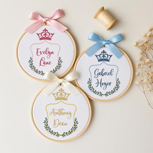 Embroidery Baby Name Sign, Personalized Welcome Baby Hoop Sign with Bow, Custom Baby Name Sign for Hospital, Infant Baby Shower Gifts New Parents (16) - Image 2