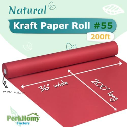 PerkHomy 36" x 2,400" (200') Red Kraft Paper Roll for Craft Bulletin Board Paper Art Table Covering Crafting Gift Wrapping Bouquet Packing Parcel 80GSM 55LB (Red, 36" x 200') - Image 2
