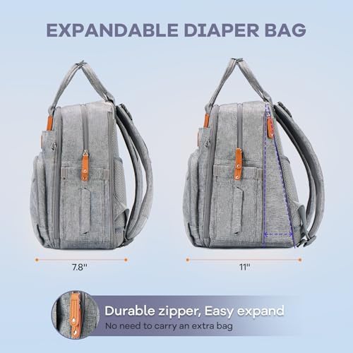 RUVALINO Baby Diaper Bag Backpack with Changing Pad, Waterproof, XL Gray - Image 2