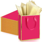 Yeaqee 24 Pack Metallic Paper Gift Bags, Hot Pink, Gold by Yeaqee