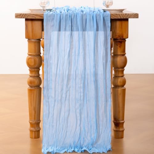 DeZerlor Baby Blue Cheesecloth Table Runner 1 Pack Summer Boho Runner - Image 5