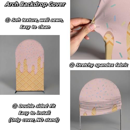 Arch Backdrop Cover Ice Cream Sprinkles Girls Birthday Party Decorations Arch Frame Fabric Cover Sweet ONE Candy Pink Baby Shower Baptism Parties (7.2x4ft Cover,Waffle) - Image 3