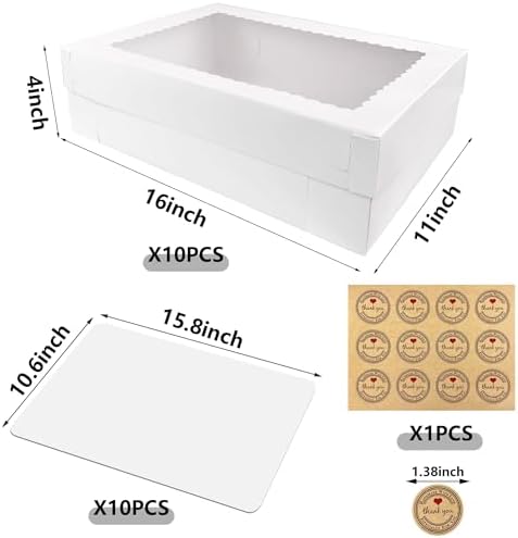 10PCS 16x11x4inch White Sheet Cake Boxes with 10 Cake Boards for Birthday - Image 2