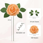 Artificial Flowers Realistic Roses, Orange Real Looking Fake Roses with Stem for DIY Wedding Bouquets Centerpieces Bridal Shower Party Home Romantic Decorations (Orange, 100pcs) - Image 2