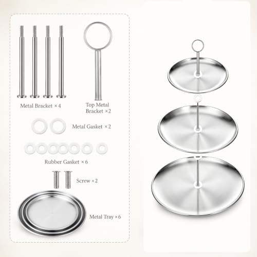 2 Pcs 3 Tier Stainless Steel Cupcake Stand, Sliver Tiered Dessert Stand - Image 3