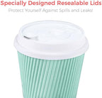 Disposable Coffee Cups With Lids - (80 set) 12 oz Paper To Go Coffee Cups With Resealable Lids Prevent Leaks! Travel Insulated Hot Beverage Drink Cup. Will Not Bend With Heat or Burn Fingers - Image 3