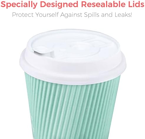 Disposable Coffee Cups With Lids - (80 set) 12 oz Paper To Go Coffee Cups With Resealable Lids Prevent Leaks! Travel Insulated Hot Beverage Drink Cup. Will Not Bend With Heat or Burn Fingers - Image 3