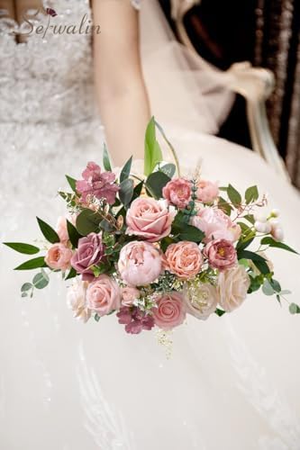 Serwalin 2Pcs Artificial Flowers Silk Dusty Pink Peonies Flower for Wedding - Image 3