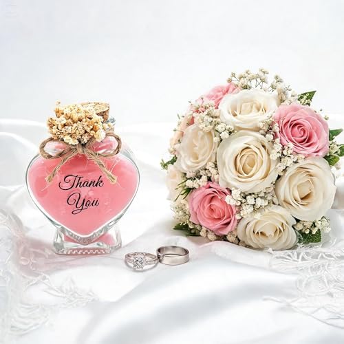 Wedding Favor Guest Bulk, Set of Heart Glass Candle Party with Custom Sticker and Dried Flowers Bridal Party, Baby Shower Gifts (Blue, Set of 20) - Image 4